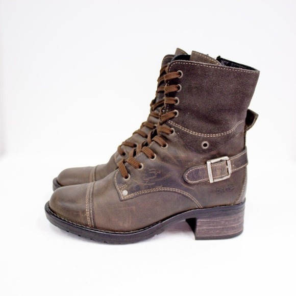 Taos Crave Boots Brown Suede Leather Cap Toe Moto Combat Booties Womens Size 6.5 - Picture 4 of 12